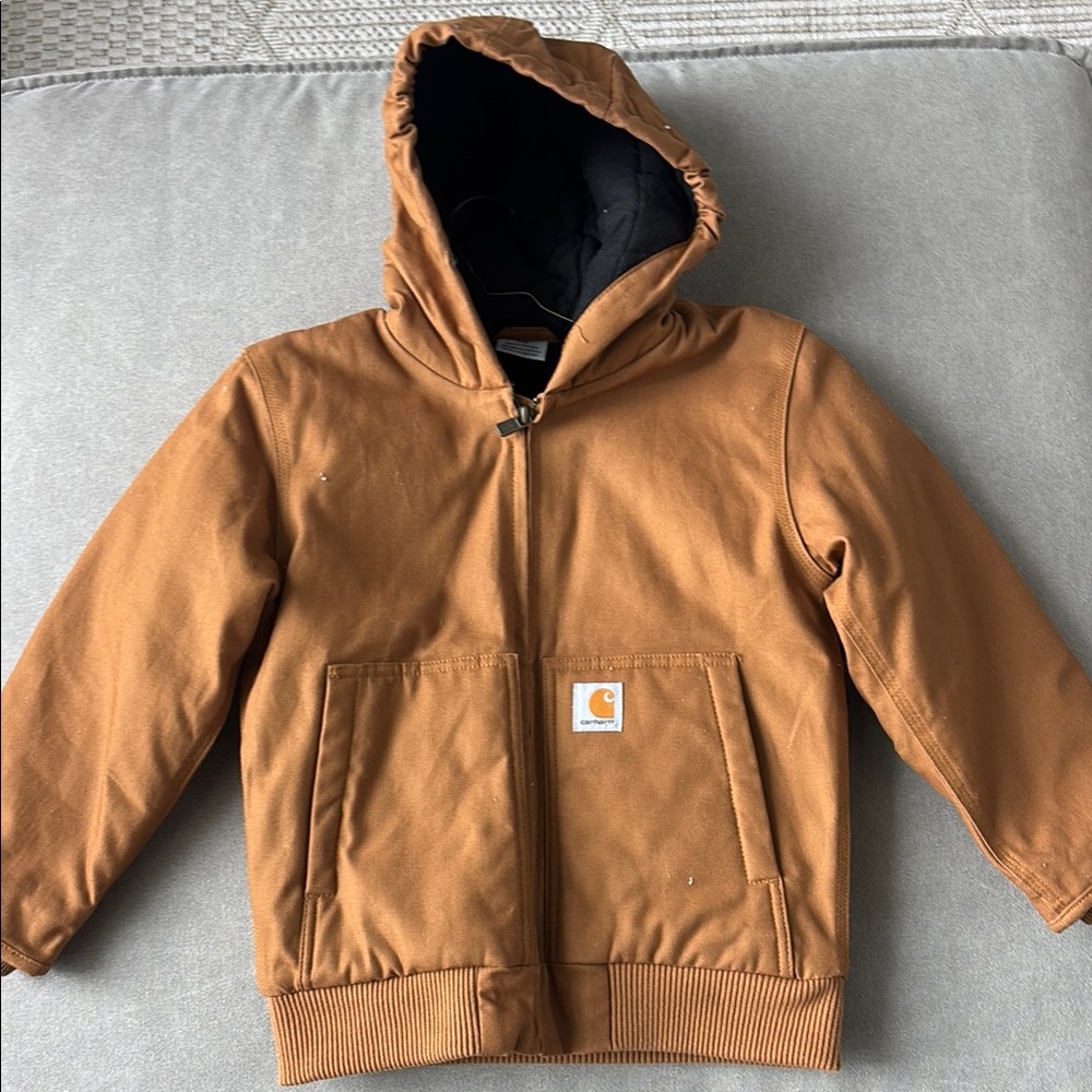 Carhartt Kids Brown Hooded canvas Work Jacket